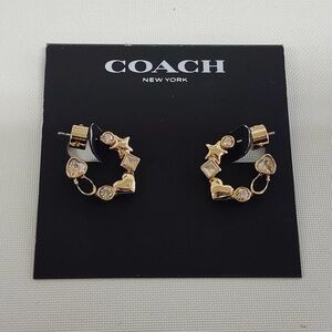 Coach Gold Star and Heart Embellished Huggie Earrings